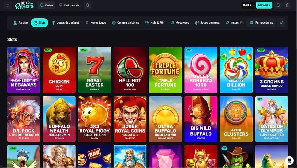 Página de jogos do BetRiviera Casino