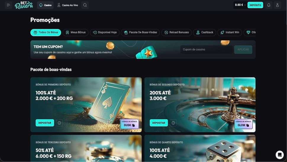 Página de promoções do BetRiviera Casino
