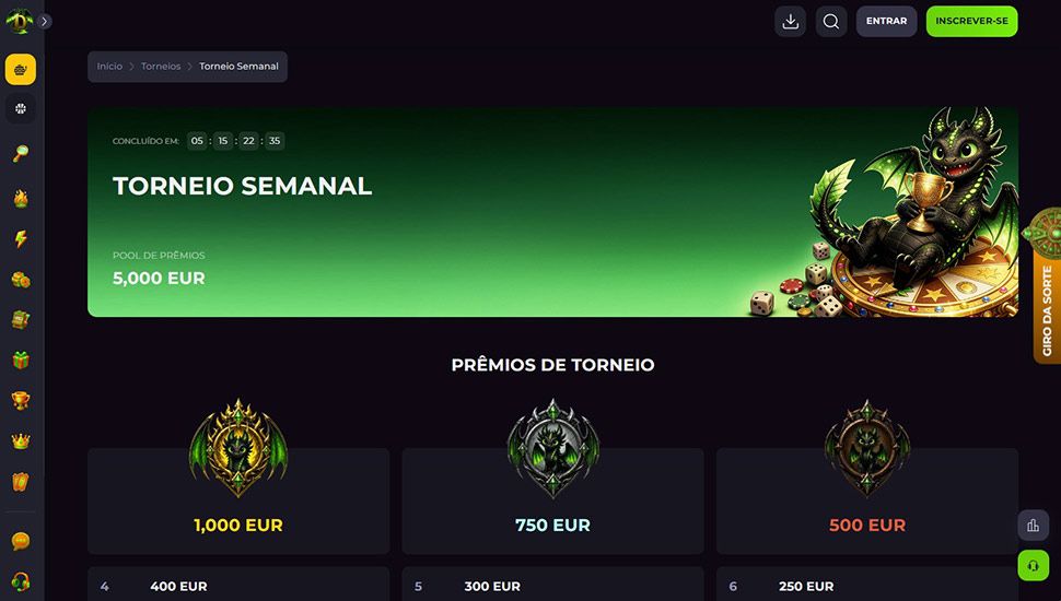 Casino Drakaris - lista de torneios