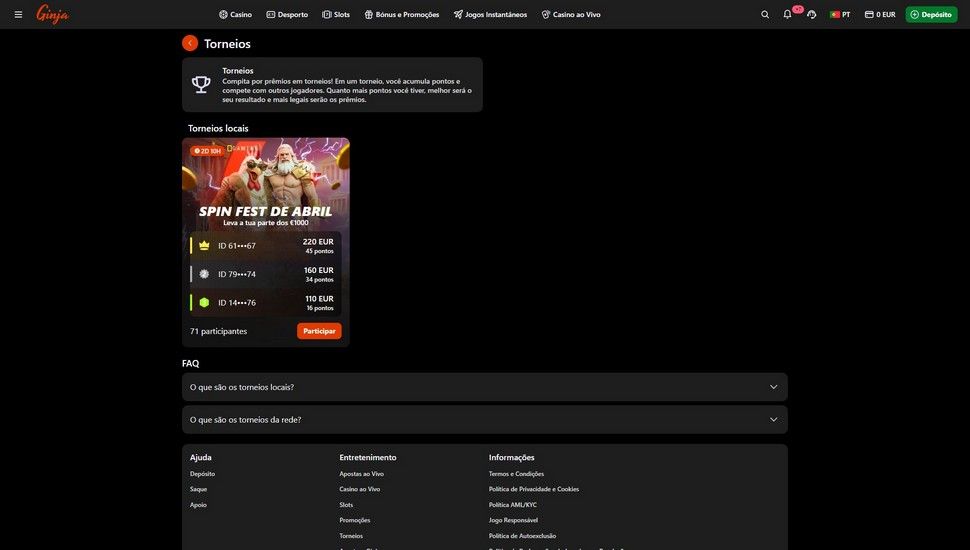 Ginja casino torneios