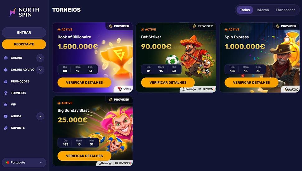 Northspin Casino - Lista de torneios