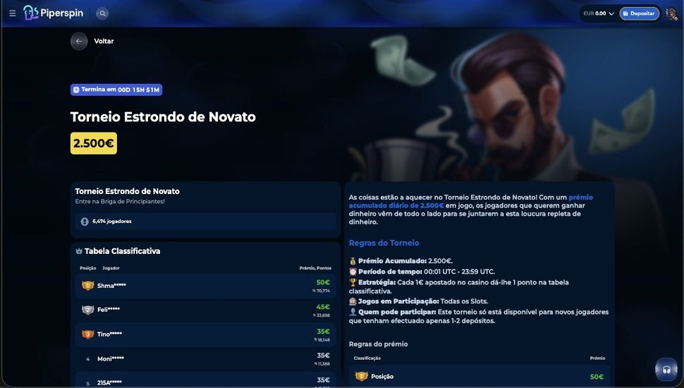 Página de torneios do PiperSpin Casino