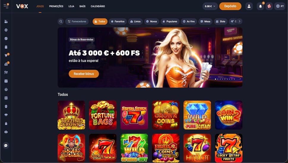Página de jogos do Vox Casino