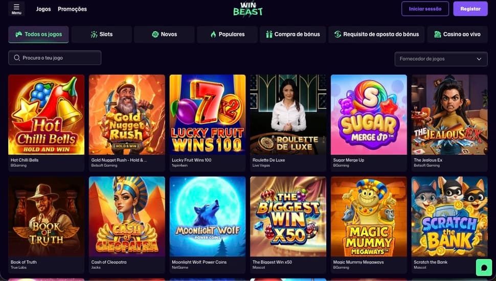 Página de jogos do WinBeast Casino