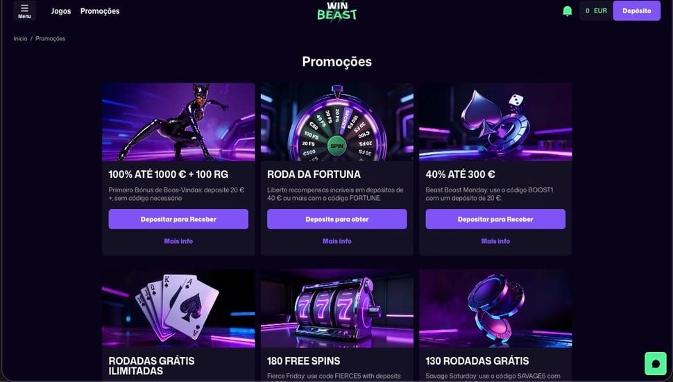 Página de promoções do WinBeast Casino