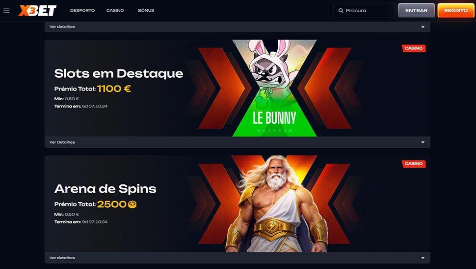 x3bet Casino - Lista de torneios
