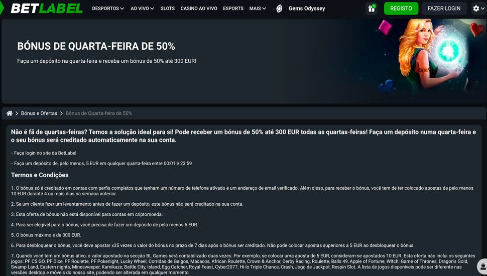 Betlabel Bónus de Quarta-Feira