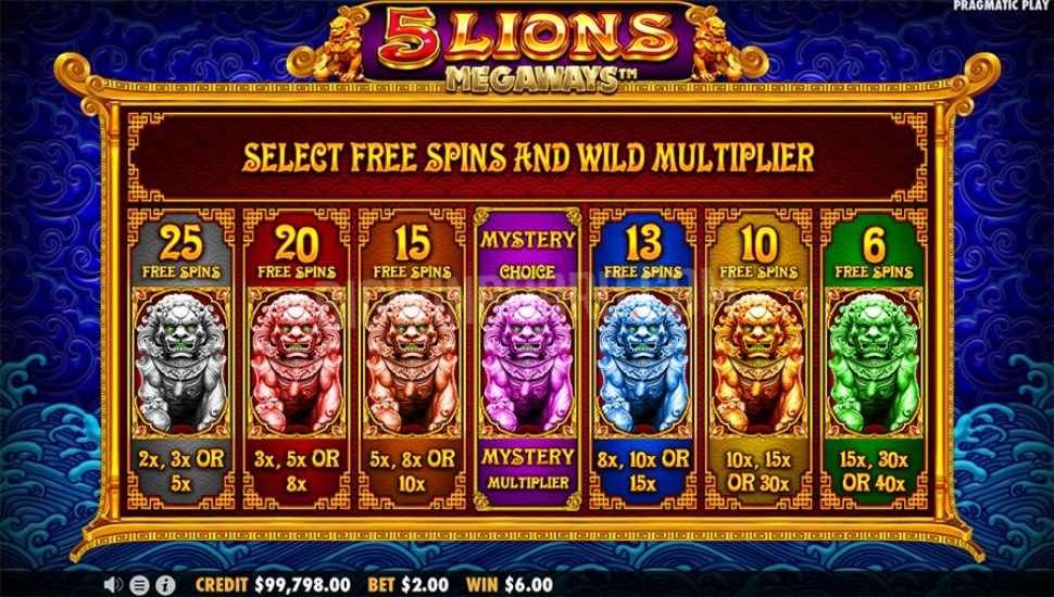 5 lions negaways slot bonus