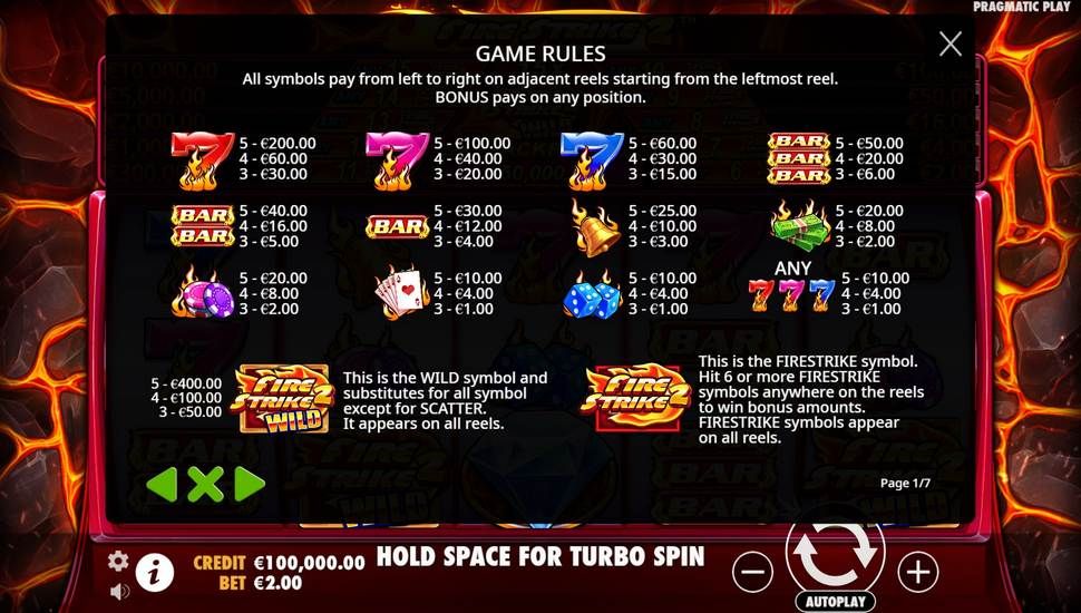 Fire Strike 2 slot tabela de pagamentos