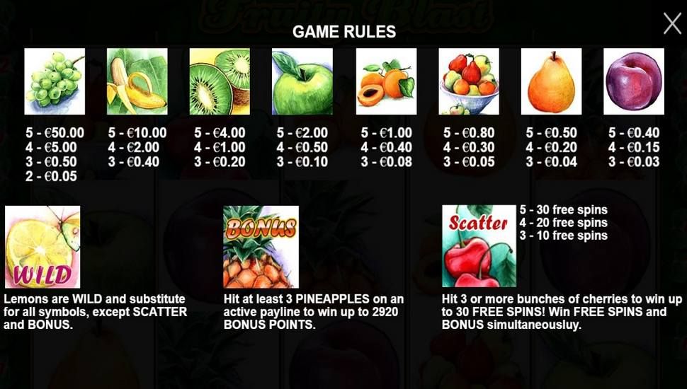 Fruity Blast slot tabela de pagamentos