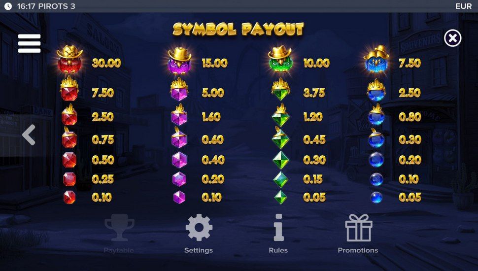 Pirots 3 slot tabela de pagamentos